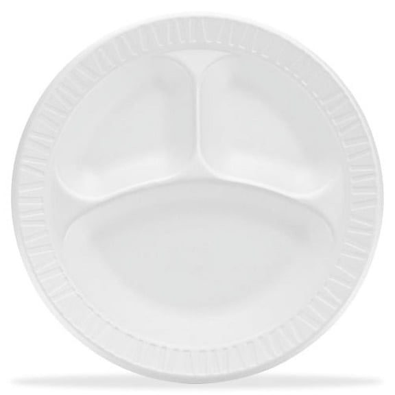 Dart Unlaminated Foam Compartment Plates 9" Diameter Plate - Foam, Plastic - 500 Piece(s) / Carton