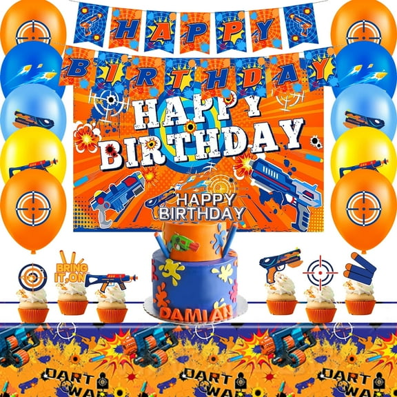 Dart War Party Decorations Supplies, 28pcs Dart Birthday Party Decorations Set Including Dart War Balloons Cupcake Topper Banner etc Dart War Birthday Decorations/Dart Party Decorations