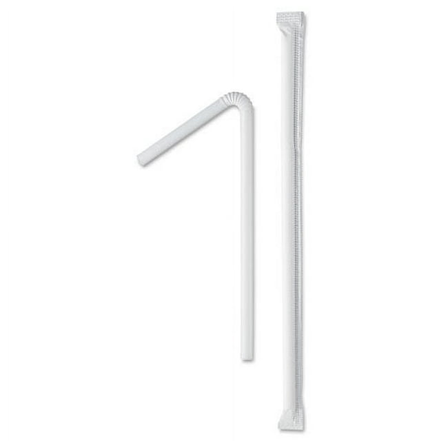 Dart Wrapped SuperJumbo Flexible Straws, 7 5/8", White, 10000/Carton