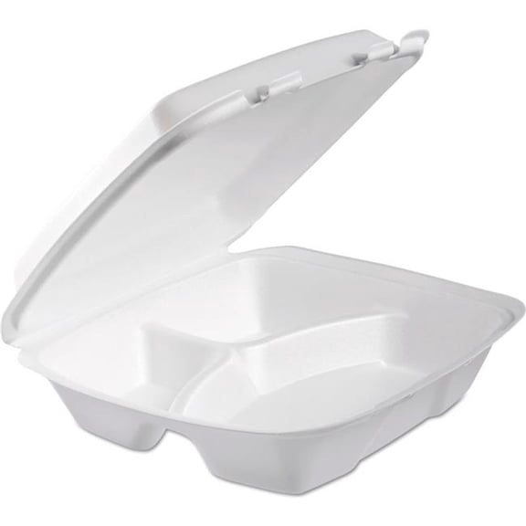 United Stationers Supply 9.38 x 9 x 3 in. Dart Foam Container with 3 Compartment & Perforated Lid, White - Pack of 200