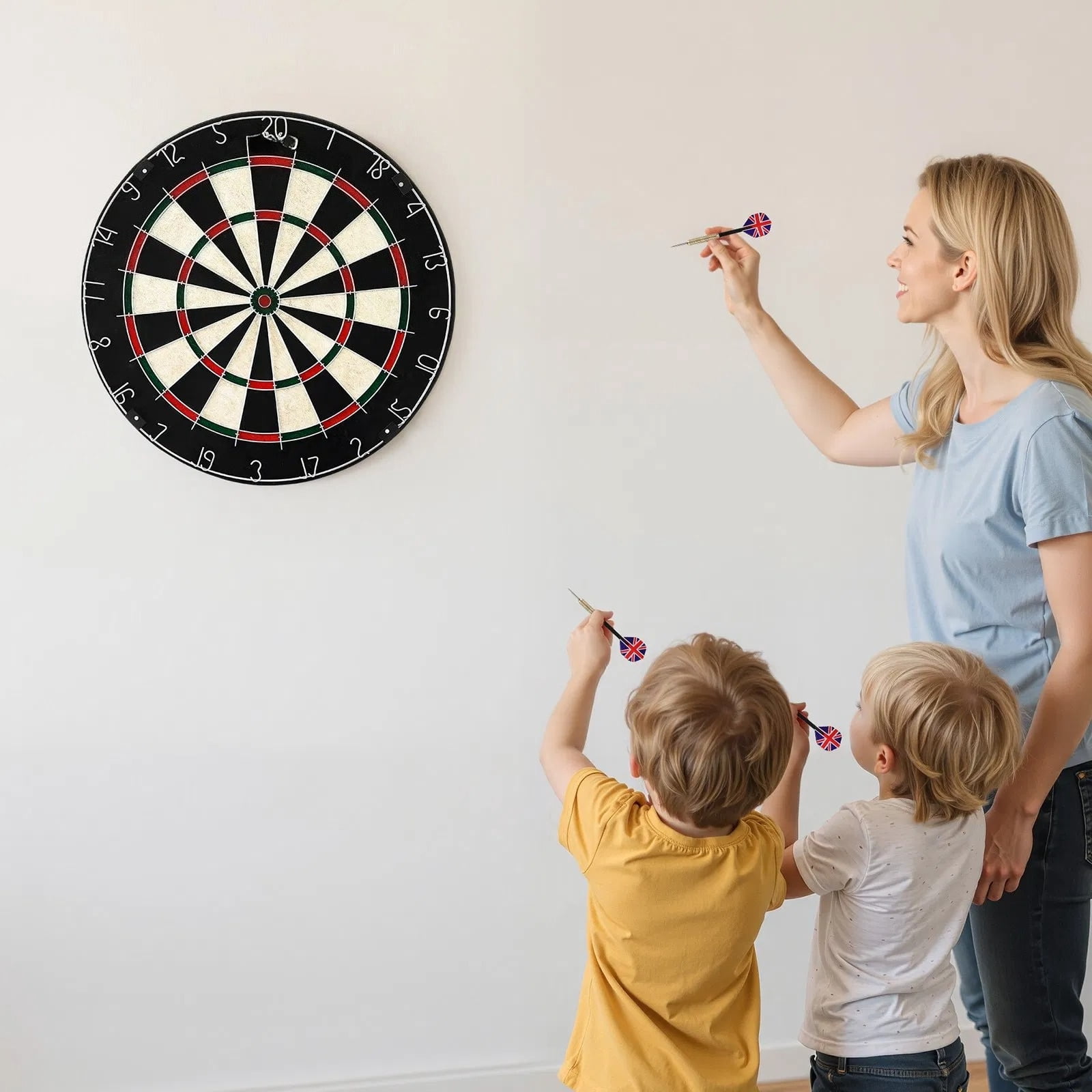 Dart set, self-repairing dartboard, containing 6 darts and scoring kit, with nail-free center and adjustable rotating digital ring, easy to install, suitable for family gatherings, game rooms, clubs
