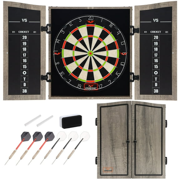 Dartboard Cabinet Set - Dart boards for Adults Easy Assembly Magnetic Dartboard Scoreboard - Play Immediately - 6 Dart Chalk Set For Home Game Bar Accessories, Gray VONEZONE Dartboard Cabinet