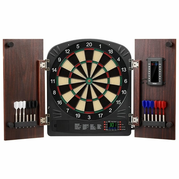 Dartboard Cabinet Set - Electronic Scoring, Soft Tip Darts - Ready to Play Bundle for Cricket & Family Games