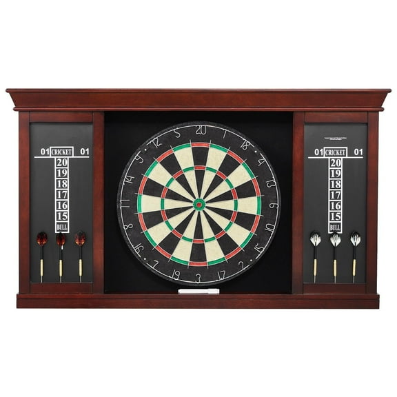 Dartboard Cabinet Set, Official Size Steel Tip Dartboard with Accessories, Retro Style Dart Board for Home Game Room, Durable Sisal Fiber, 18 Inch