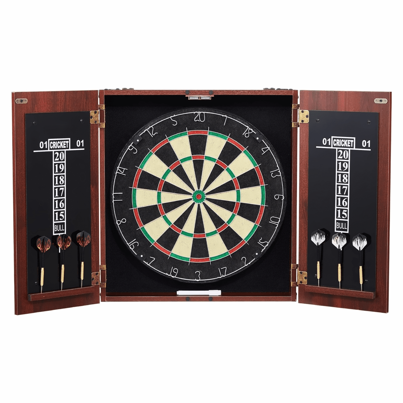 Dartboard Cabinet Set, Steel Tip Darts, Official Size, Ready to Play, Complete Bundle for Cricket & Games, Easy Assembly