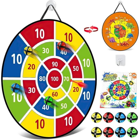 Dartboard for Children,26 Inch Children's Velcro Dartboard with Dinosaur,Montessori Toy Dart Board Game Foldable Double-Sided Dartboard with 8 Sticky Balls