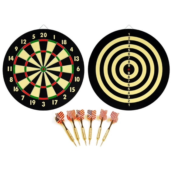 Dartboard Game Set Double Sided Dartboard 16.5"Includes 6 Brass Tipped Darts