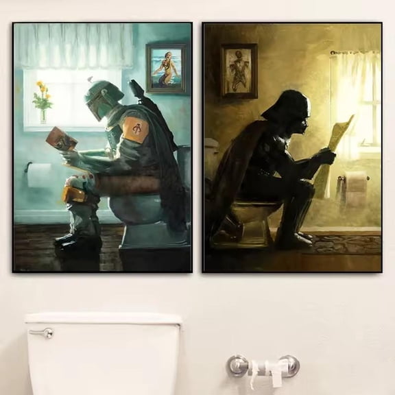 Darth Vader Space Wars Bathroom Art Prints Watercolor Boba Fett Poster Set 2