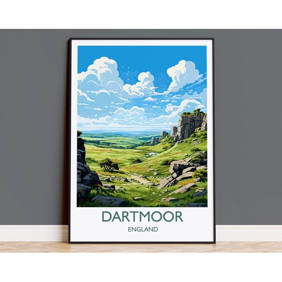 Dartmoor Travel Poster Wall Art, Travel Print of Dartmoor, England, Dartmoor Art Lovers Gift, English Countryside, 24x36 UNFRAMED