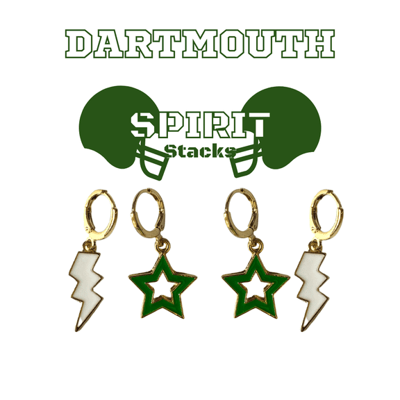 Dartmouth College Spirit Earring Stack For Big Green Game Day white | green