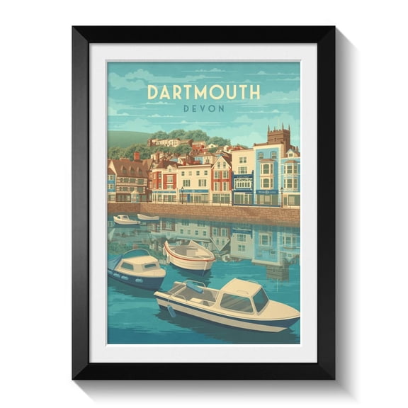 Dartmouth Devon England Coastal Seaside Sailing Boat Art, Unframed Paper Poster 8x10in