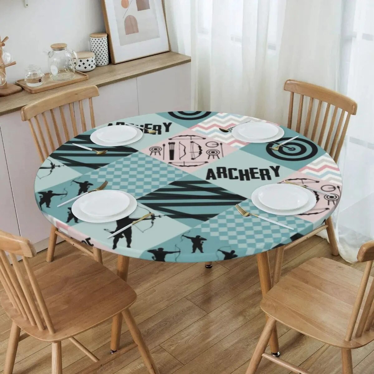 Darts Board Arrow Target Tablecloth Round Fitted Waterproof Table Cover