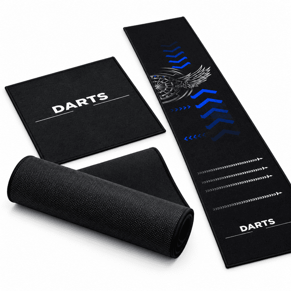 Darts Mat with Oche - Non-Slip Rubber Floor Protection Mat for Home or Pub Use