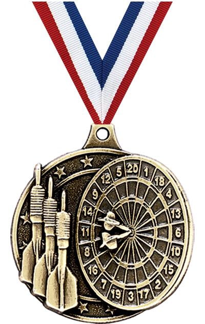 Darts Medals, 2" Gold Diecast Darts Medal Award 5 Pack