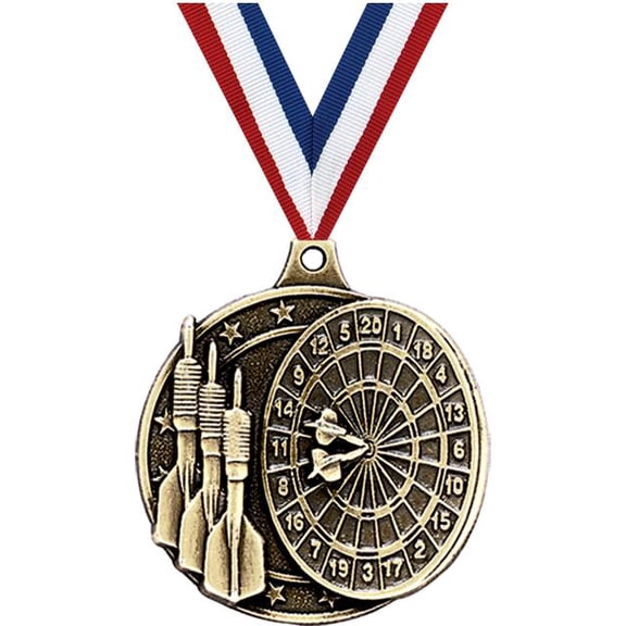 Darts Medals, 2" Gold Diecast Darts Medal Award 5 Pack