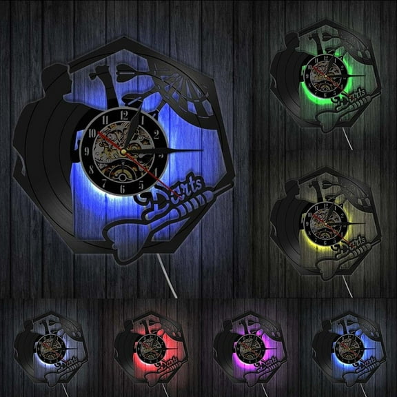 Darts Wall Art Man Cave Game Room Decoration Modern Wall Clock Dart Board Pub Bar Darts Game Night Club Vinyl Record Wall Clock