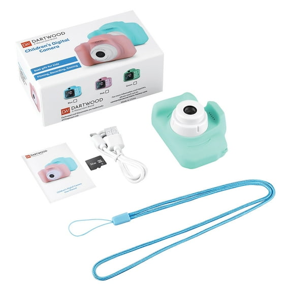 Dartwood 1080p Digital Camera for Kids with 2" Color Display Screen and Micro-SD Card Slot - Perfect Gift for Children (32GB SD Card Included) - Green