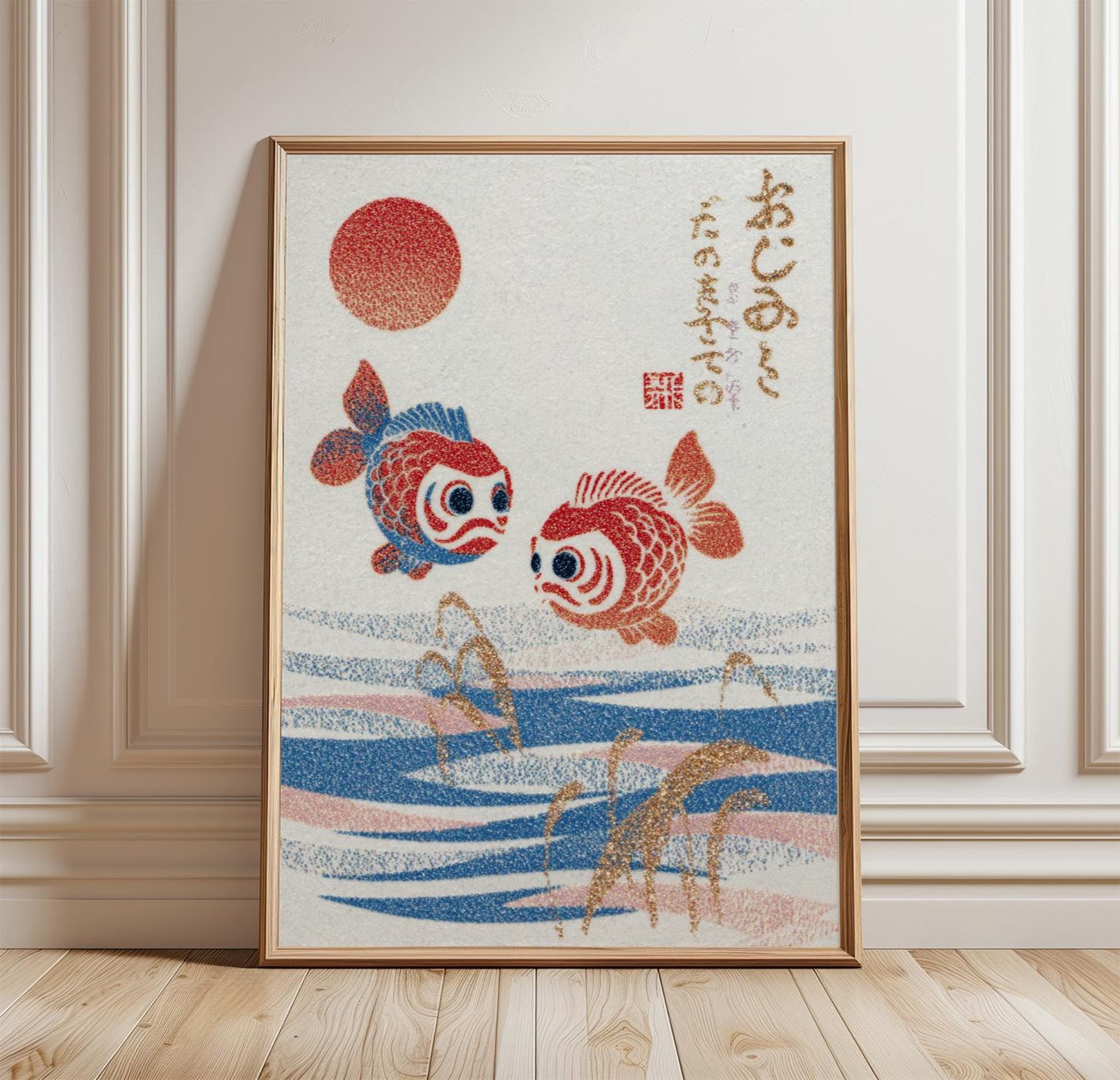 Daruma Doll Wall Art Poster Japanese Lucky Charm Illustration With