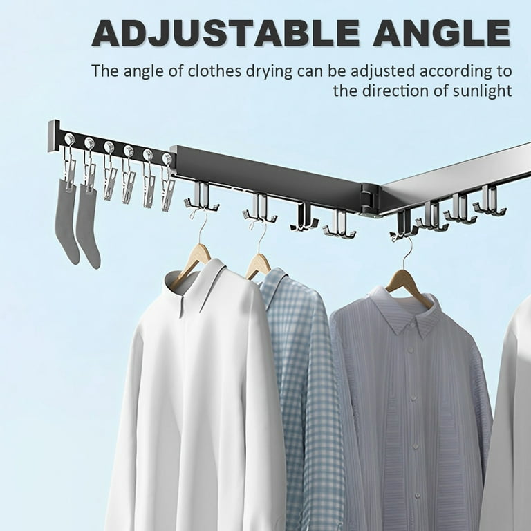 2/3 Rod Retractable Clothes Racks - Wall Mounted Folding Clothes