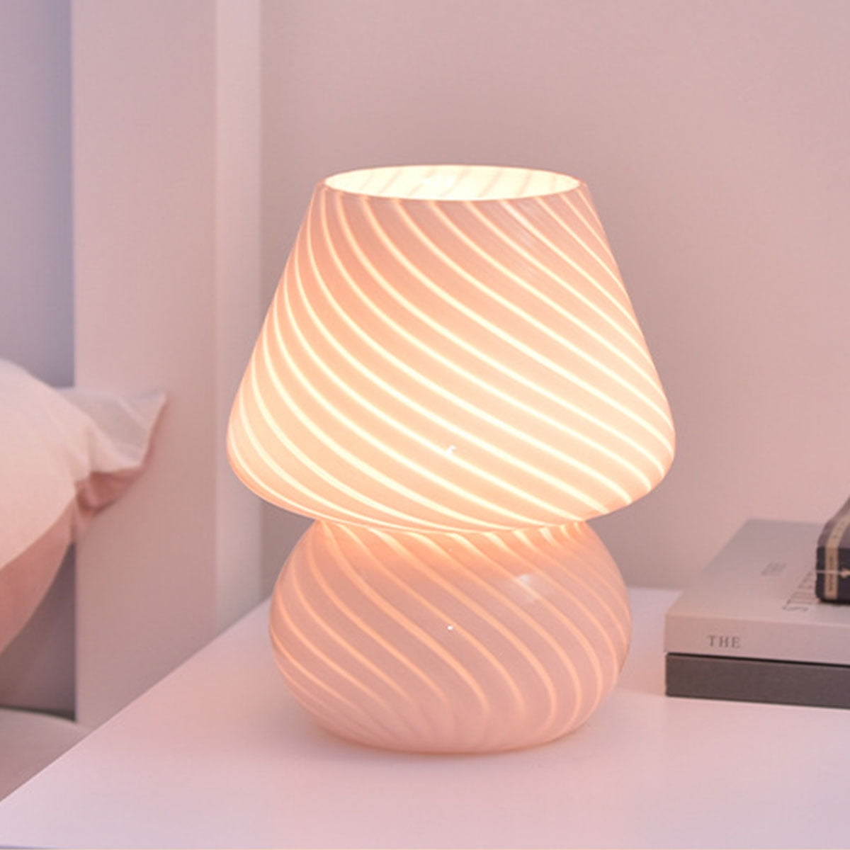 DOITOOL Minimalist Table lamp Drum lampshade Bedroom Table Light Table  Lamps for Living Room Barrel lampshade Mushroom Table lamp Bedroom Night  lamp