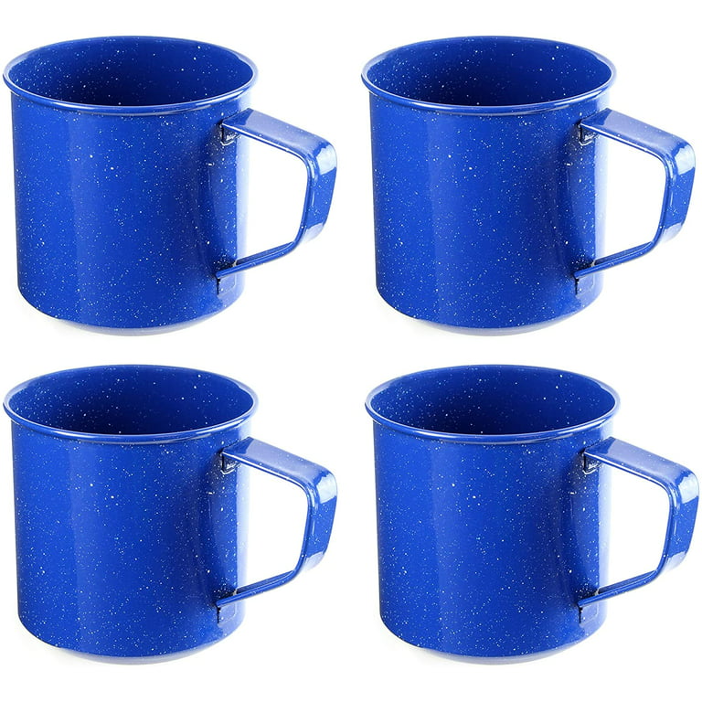 Darware Enamel Camping Coffee Mugs (Set of 4, 16oz, Blue); Metal Cups for Hiking, Travel, Fishing, Picnics, and Hunting; Lightweight and Portable