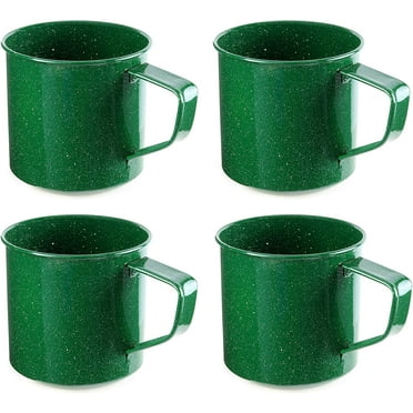 Darware Enamel Camping Coffee Mugs (Set of 4, 16oz, Green); Metal Cups for Hiking, Travel, Fishing, Picnics, and Hunting; Lightweight and Portable