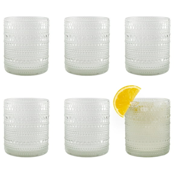 Darware Hobnail Drinking Glasses (12oz, 6pk, Clear); Old-Fashioned Beverage Glasses for Tabletop, and Bar Use and Candle Jars