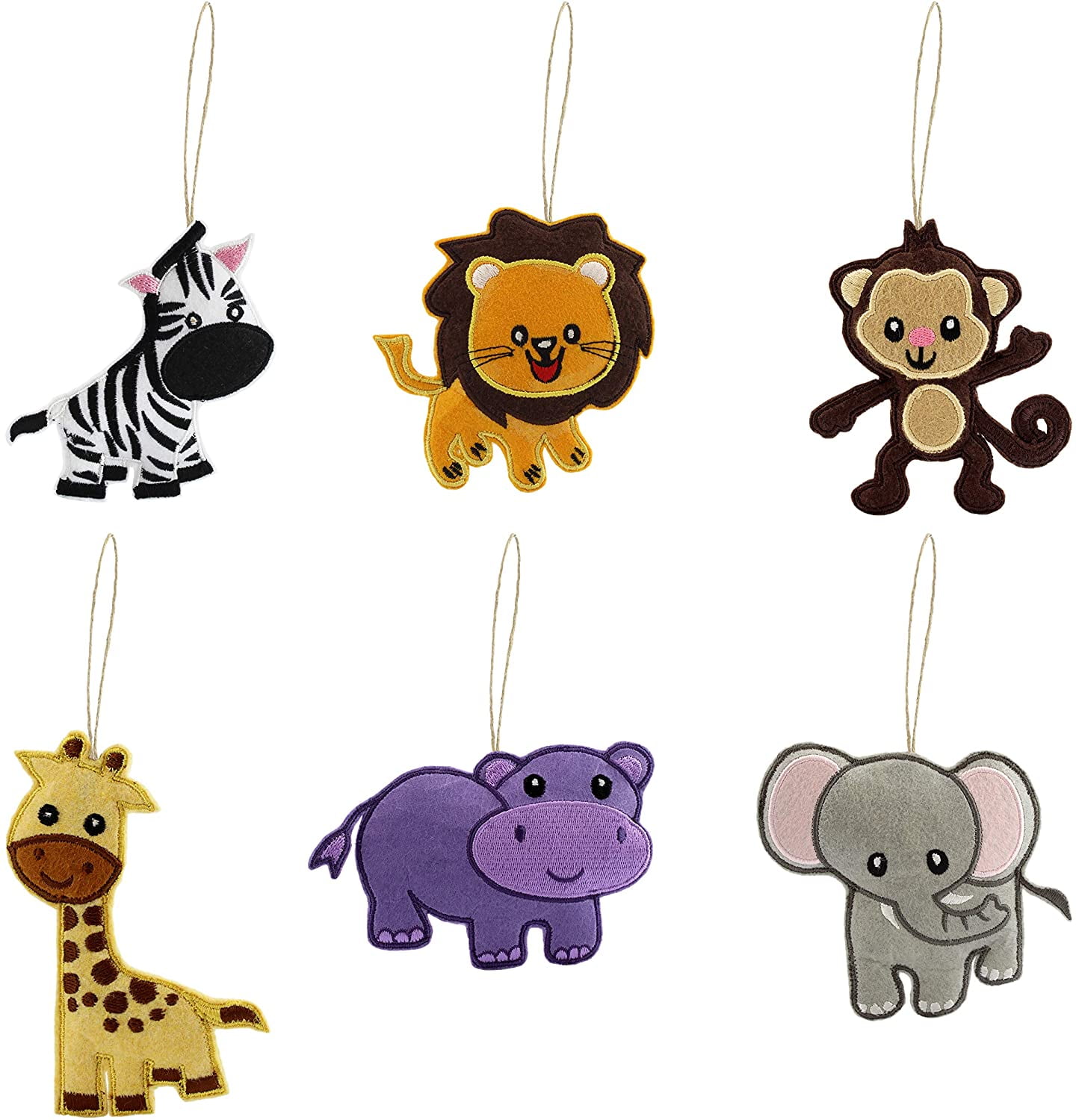 Darware Jungle Animal Plush Hanging Ornaments Set, 6-Piece