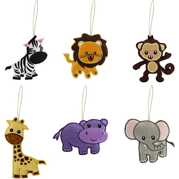 Darware Jungle Animals Decorations Set (6-Piece Set); Plush Holiday Tree Ornament Set with Baby Wild Animals
