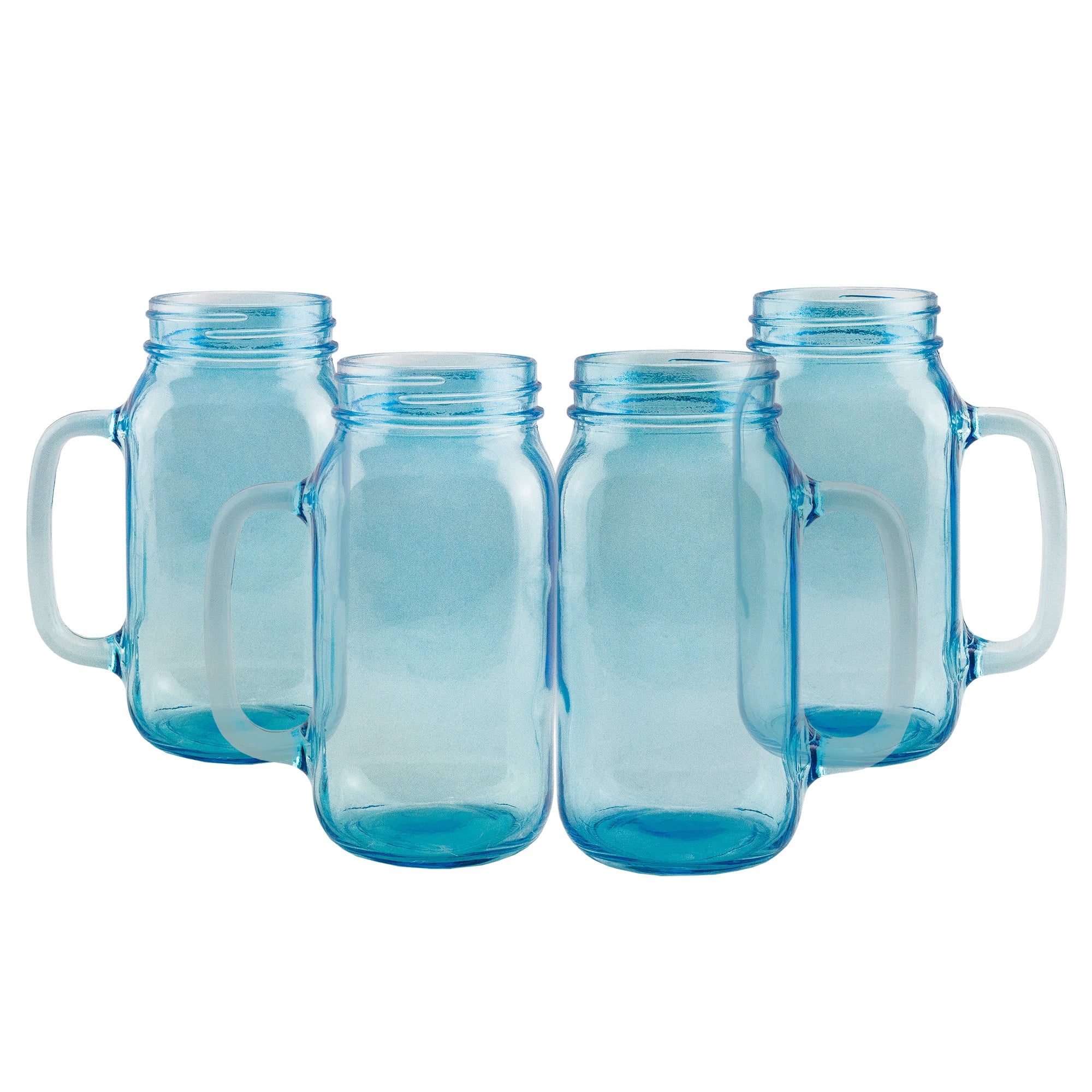 Darware Mason Jar Mugs with Handles (24oz, Blue, 4-Pack); Glass Drinking  Glasses for Cold Beverages, Decoration, Storage, Party Favors, Cocktails,  Floats - Walmart.com