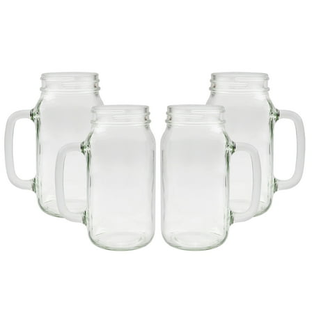Darware Mason Jar Mugs with Handles (24oz, Clear, 4-Pack); Glass Drinking Glasses for Cold Beverages, Decoration, Storage, Party Favors, Cocktails, Floats