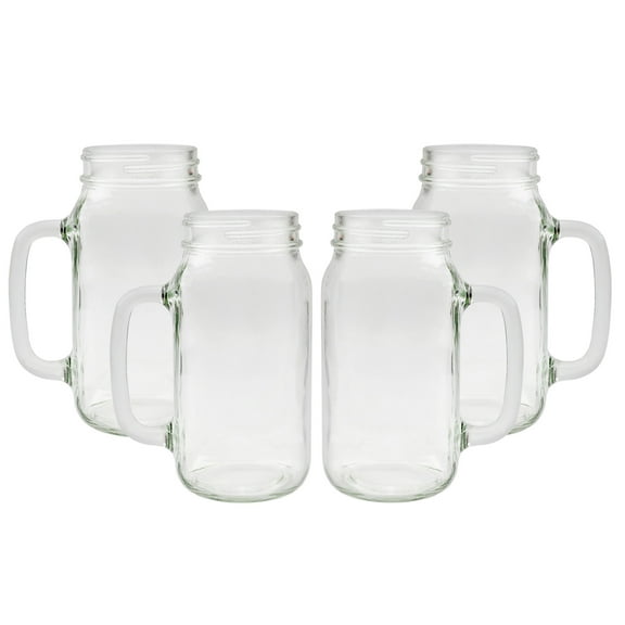 Darware Mason Jar Mugs with Handles (24oz, Clear, 4-Pack); Glass Drinking Glasses for Cold Beverages, Decoration, Storage, Party Favors, Cocktails, Floats