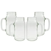 Darware Mason Jar Mugs with Handles (24oz, Clear, 4-Pack); Glass Drinking Glasses for Cold Beverages, Decoration, Storage, Party Favors, Cocktails, Floats