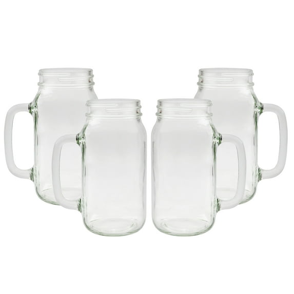 Darware Mason Jar Mugs with Handles (24oz, Clear, 4-Pack); Glass Drinking Glasses for Cold Beverages, Decoration, Storage, Party Favors, Cocktails, Floats