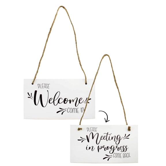 Darware Meeting in Progress / Do Not Disturb Wood Sign (White), Reversible Home and Office Meeting Door Hanger
