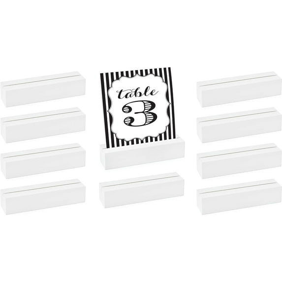 Darware Wooden Sign Holders (10-Pack, White); Stands for Cardstock, Acrylic Signs, and Greeting Cards, Small 4.6 Inch Long by 1.2 Inch Wide