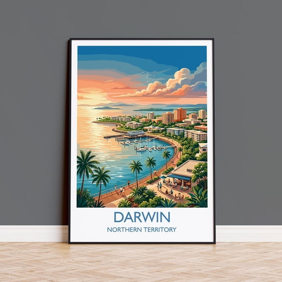 Darwin Australia Travel Poster Darwin Waterfront Wall Art Northern Territory Print Tropical Cityscape Illustration Australia Art Decor