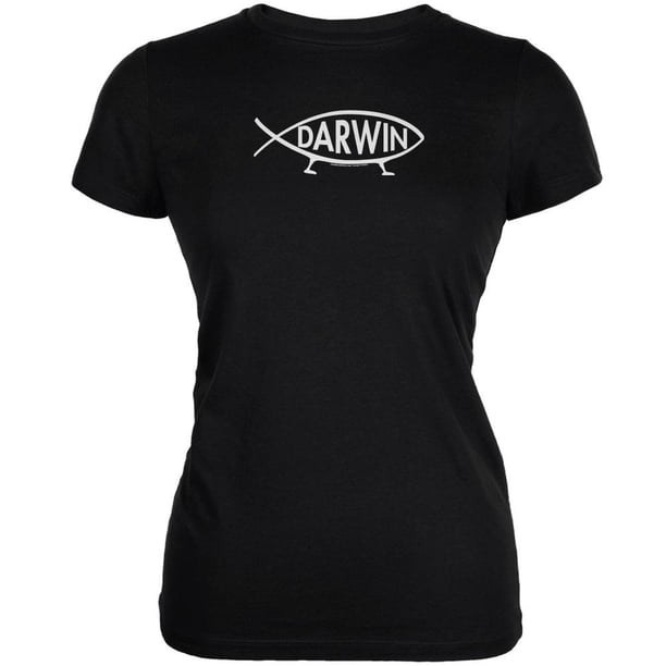 Darwin Fish Black Juniors Soft T-Shirt Walmart Business Supplies