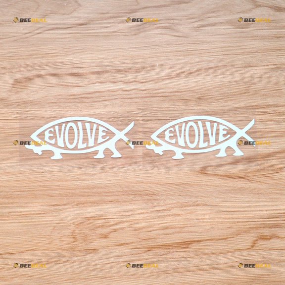 Darwin Fish Sticker Decal Vinyl Evolve Religion - 2 Pack White 4" - For Car Boat Laptop Cup No Background Die-cut