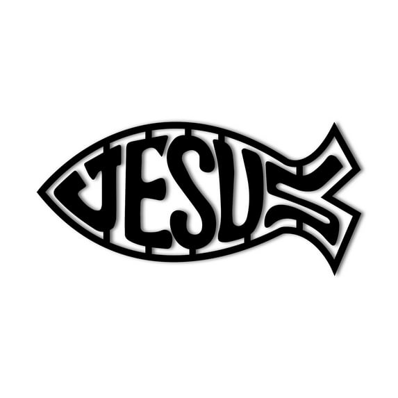 Darwin Fish with Jesus In Stylish Lettering Laser Cut Solid Metal Decorative Home Accent Wall Sign Hanging