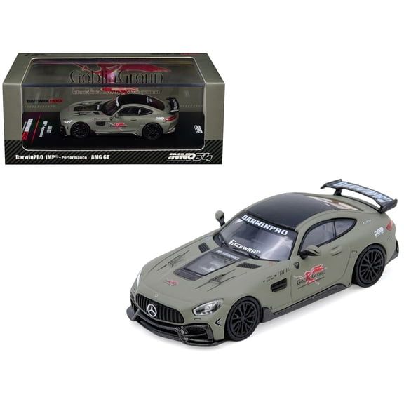 DarwinPRO iMP-Performance AMG GT "Goblin Group" Matt Green with Black Top 1/64 Diecast Model Car by Inno Models