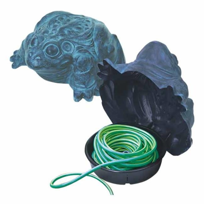 Patina Green Resin Frog Garden Hose Hider with Reel