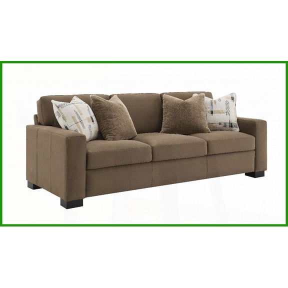 Darya Brown Suede 3-Seat Sofa with 4 Accent Pillows - Modern Living Room Furniture with Pocket Coil Seat