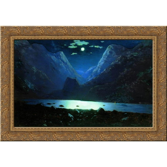 Daryal pass. Moonlight Night 24x18 Gold Ornate Wood Framed Canvas Art by Arkhip Kuindzhi