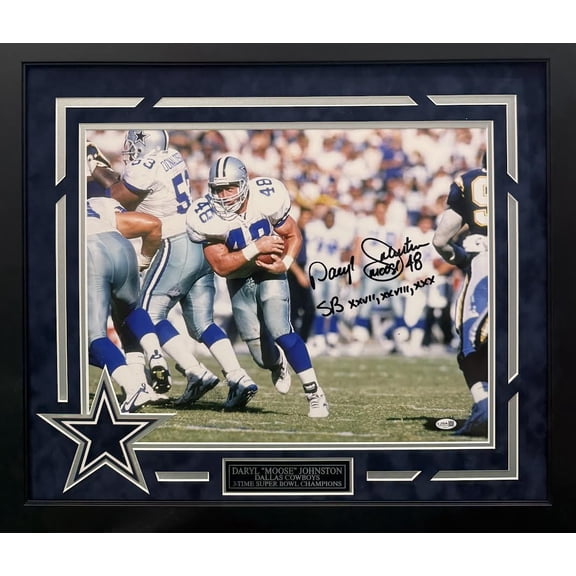 Daryl "Moose" Johnston Autographed Hand Signed Custom Framed 16x20 Dallas Cowboys Photo W/ Insc. - JSA COA