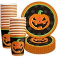 thumbnail image 1 of Darzheoy 10 Pcs Halloween Party Dinnerware Set Orange Black Pumpkin Themed Paper Dinner Plates Cups Halloween Disposable Tableware Party Supplies for Spooky Themed Party, 1 of 7
