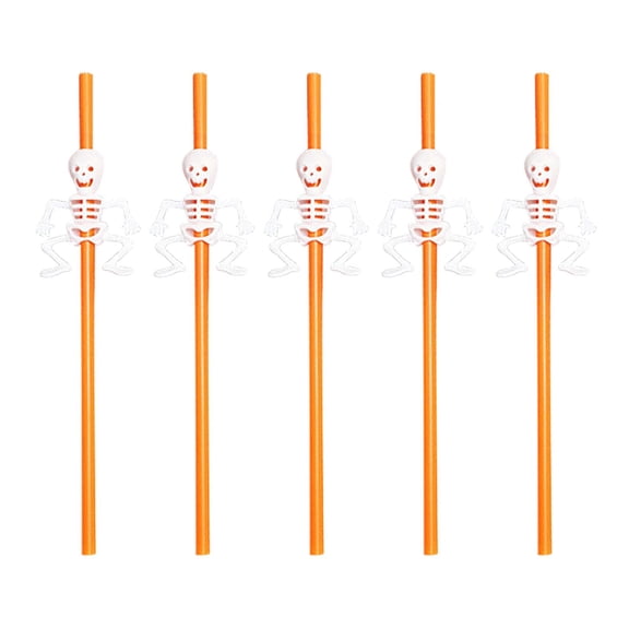 Darzheoy 10 Pcs Halloween Straws Reusable Plastic Straws Pumpkin Skeleton Straws for Kids Halloween Party Supplies Birthday Decoration