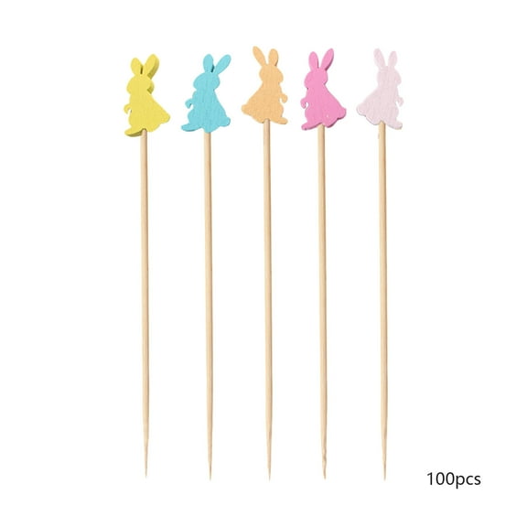 Darzheoy 100 Pack Easter Toothpicks for Appetizers, 4.7 Inch Natural Bamboo Cocktail Picks for Cake Dessert Food Fruit Easter Party Decorations