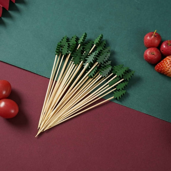 Darzheoy 100PCS Christmas Tree Cocktail Picks Fruit Food Toothpicks Cupcake Toppers Sandwich Appetizer Decorative Skewers Drink Garnish Christmas Birthday Party Decoration Sticks