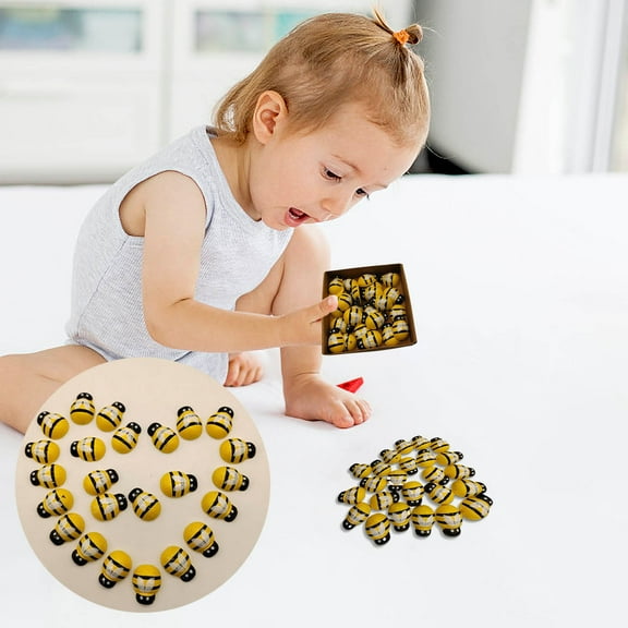 Darzheoy 100Pcs Tiny Wooden Bees, Embellishment Wooden Bees Craft Decorations for DIY Craft Wreath Scrapbooking Party Home Decor